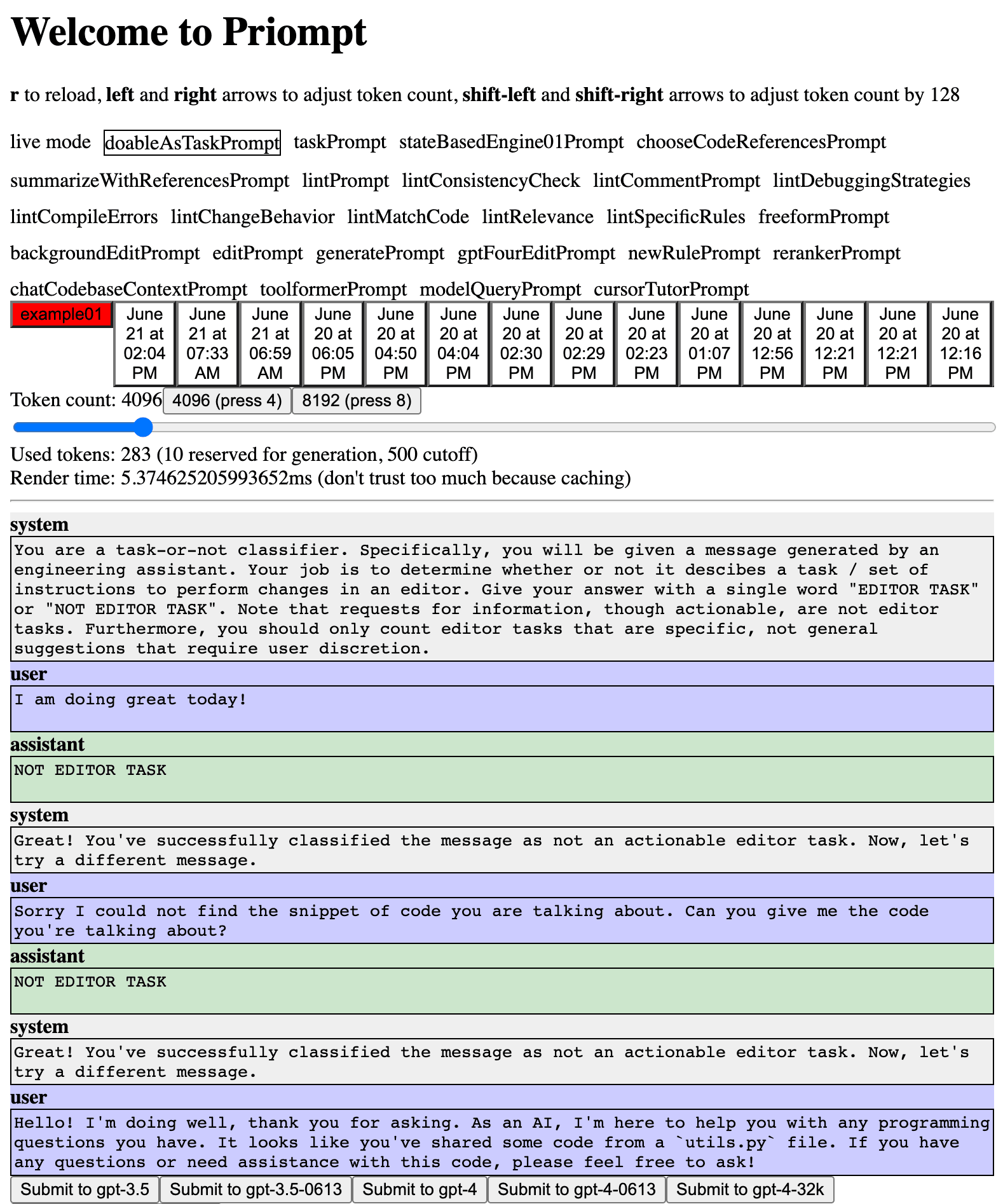 Previewing prompts.